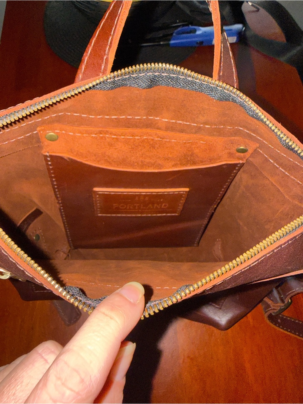 Portland Leather Cognac Brown Leather Tote Backpack - Picture 3 of 9